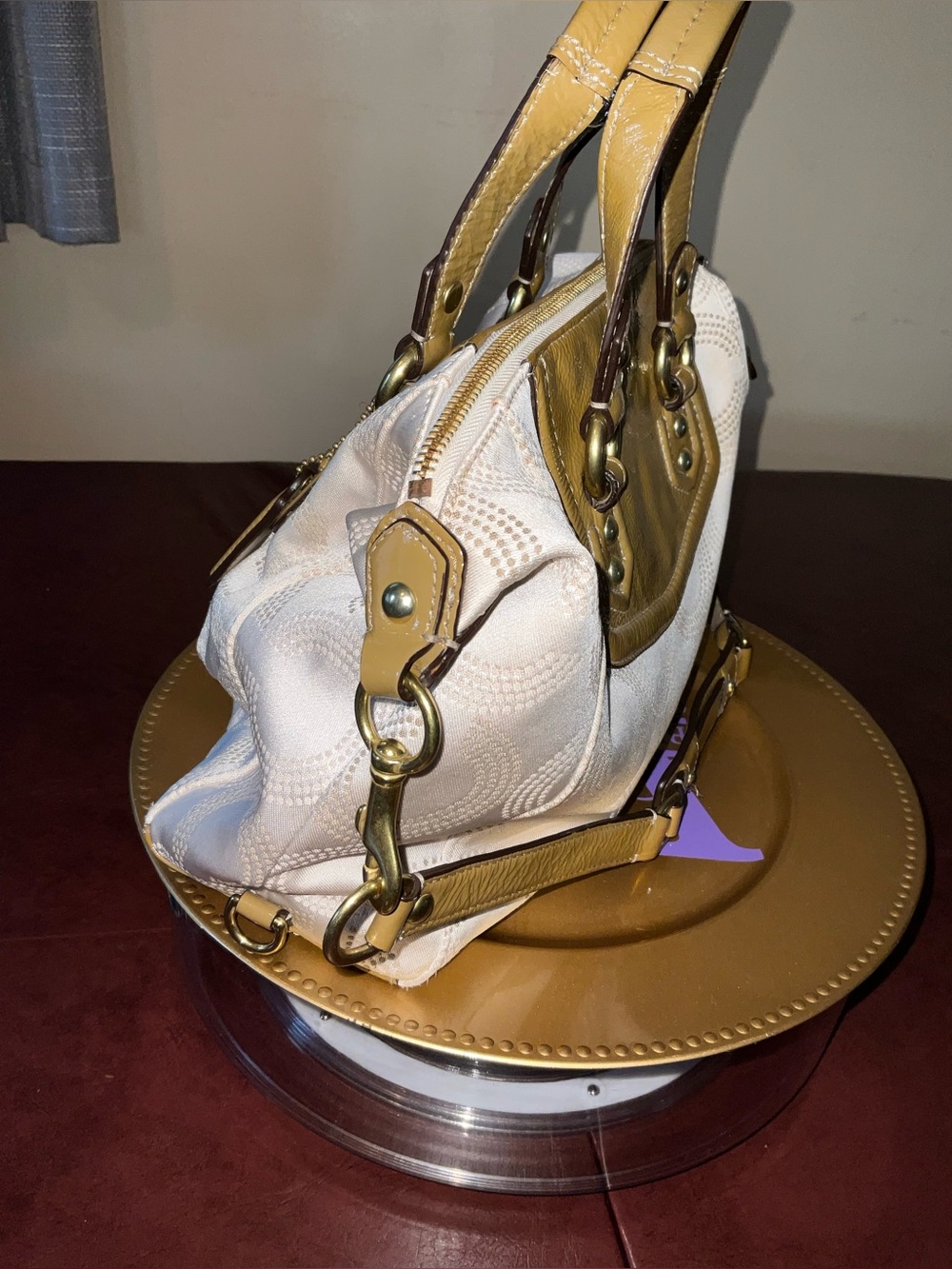 Coach Ashley Dotted Op Art Sateen Satchel Cream Patent Y2K F20027 coquette glam - Picture 3 of 16